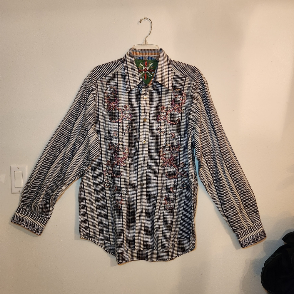 Robert Graham Plaid Embroidered Mens Shirt Suze Large - Picture 5 of 16